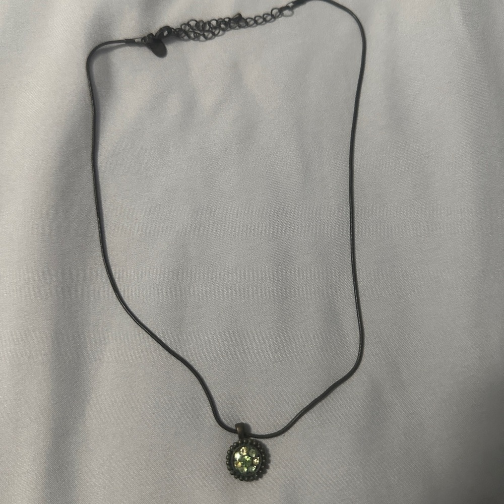Lia Sophia Black Necklace with Green Pendant